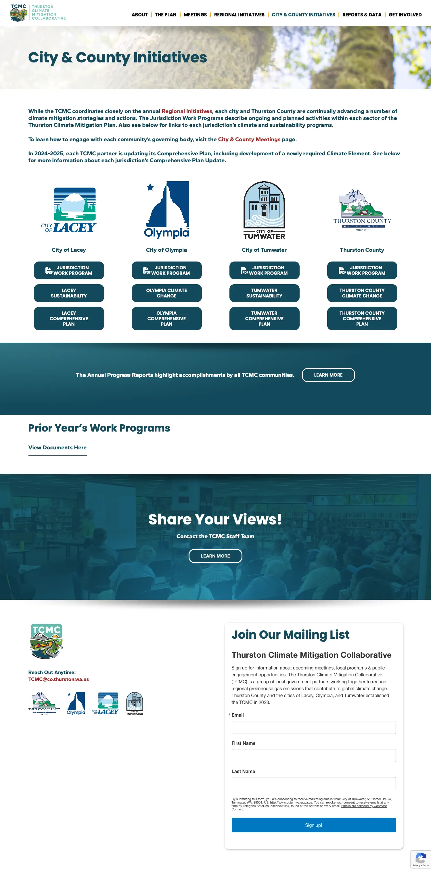 Website design and website development for The Thurston Climate Mitigation Collaborative - secondary page view.