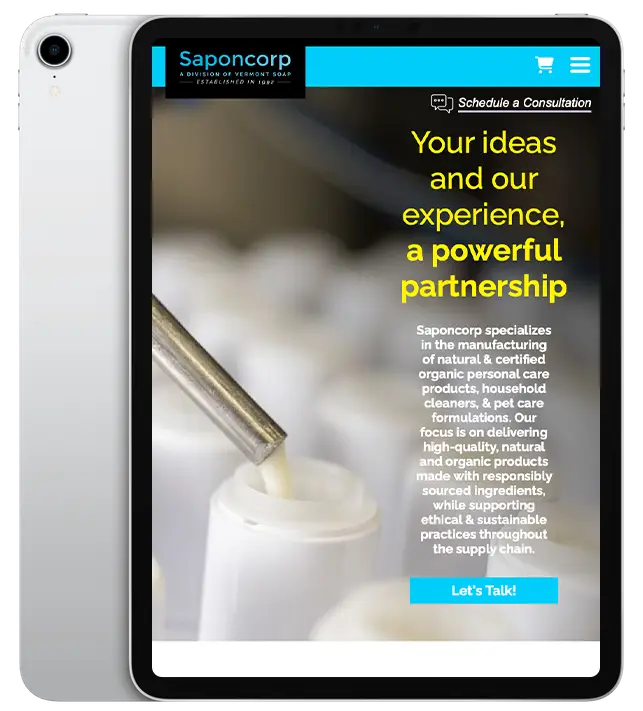 Website design for Saponcorp - ipad view.