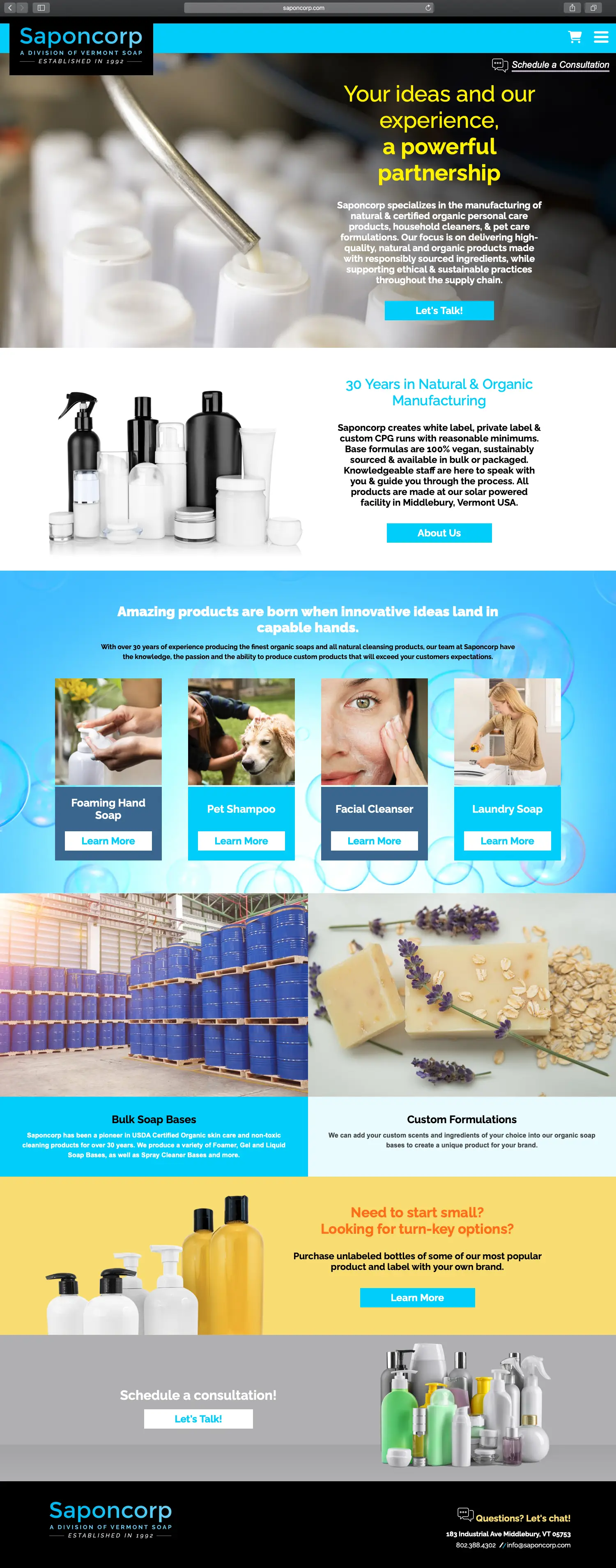 Website design and website development for Saponcorp - homepage view.