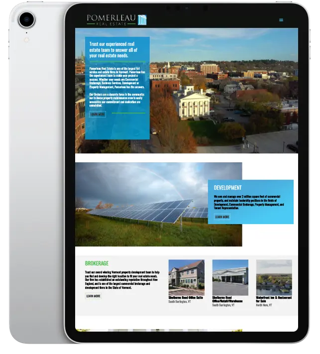 Website design for Pomerleau Real Estate - ipad view.