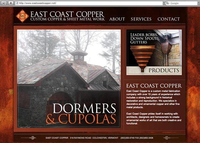 Vermont Website Design, Website Development for East Coast Copper
