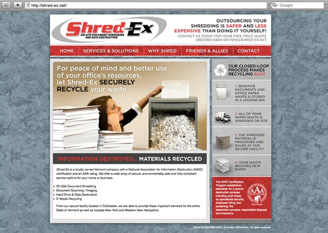 Vermont Website Design, Website Development for Shred-Ex