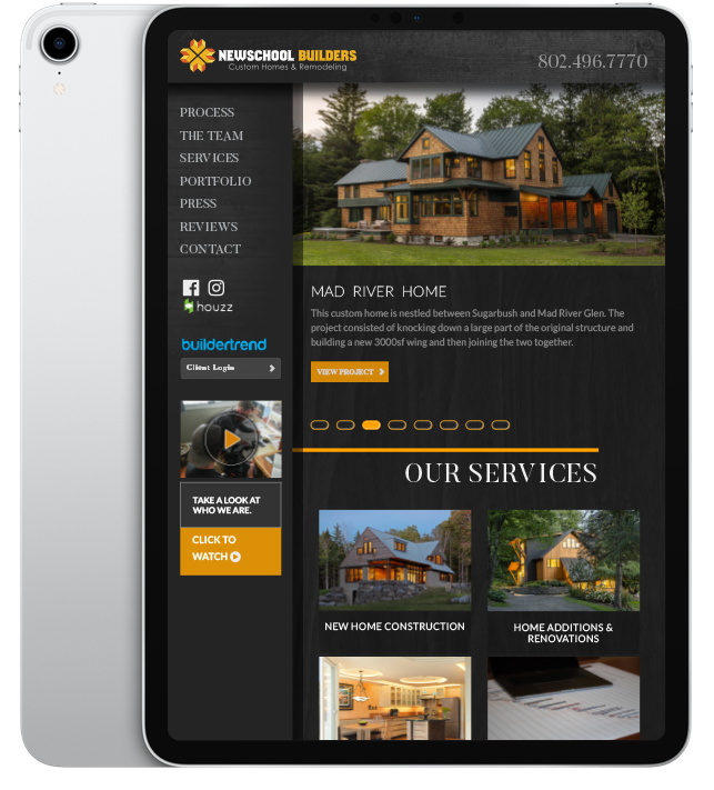 Website design for New School Builders - ipad view.