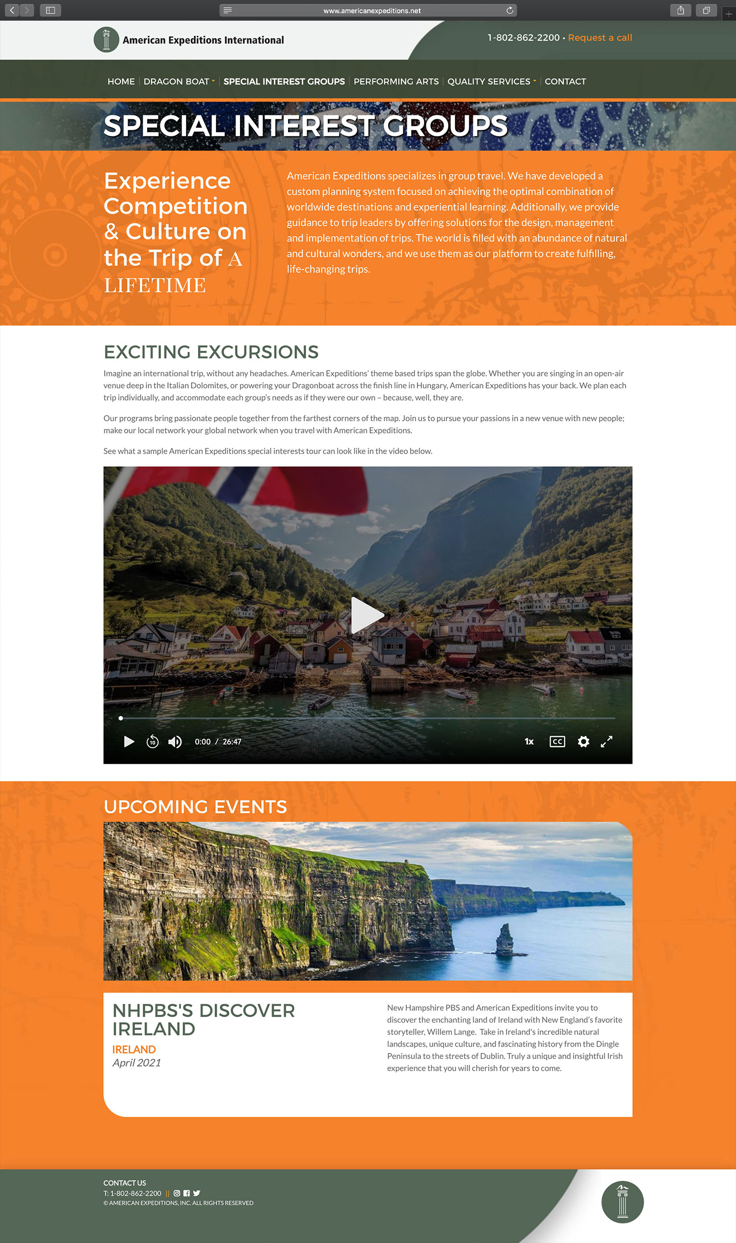 Website design and website development for American Expeditions - secondary page view.