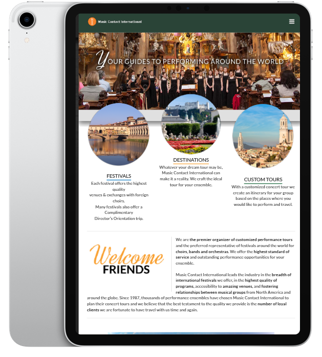 Website design for Music Contact International - ipad view.