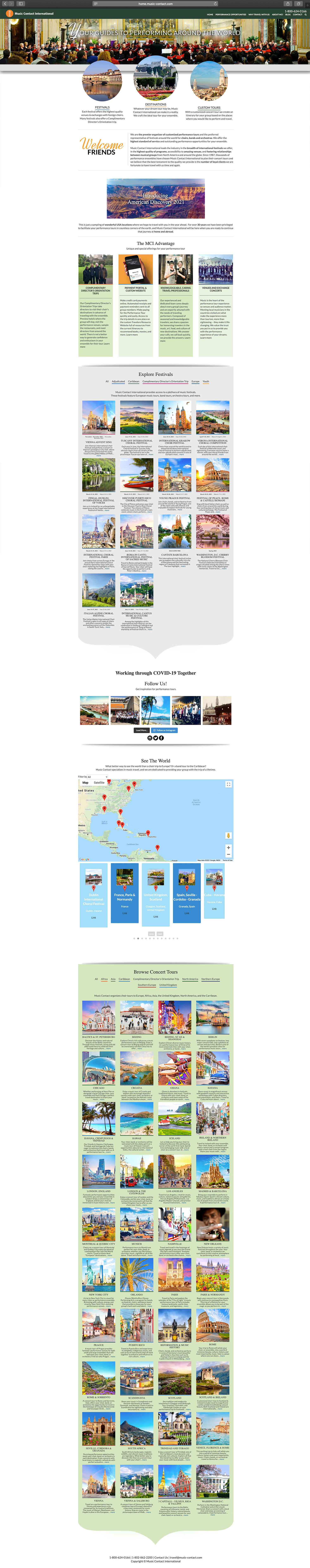 Website design and website development for Music Contact International - homepage view.
