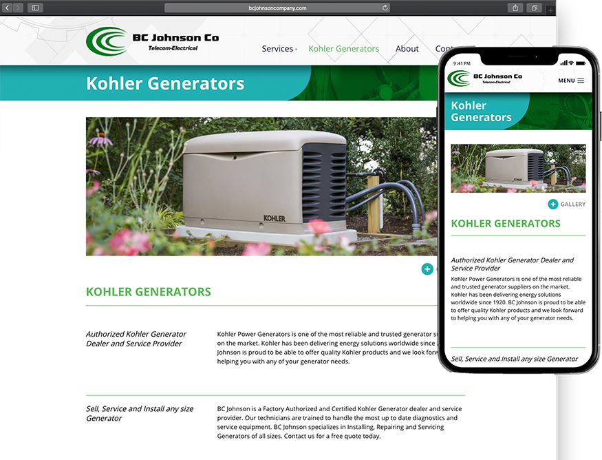 Website development for B.C. Johnson - desktop and mobile view.