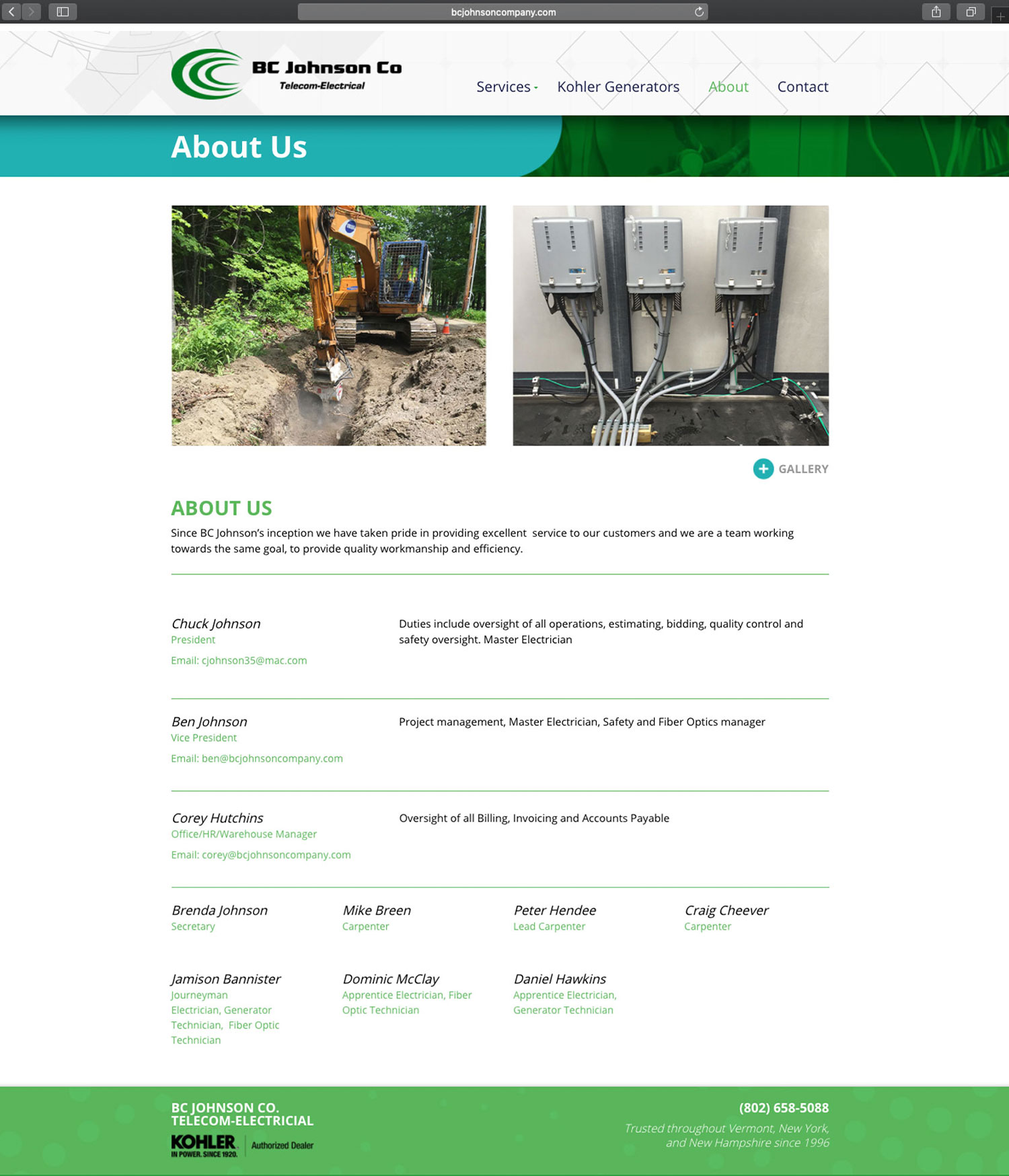 Website design and website development for B.C. Johnson - secondary page view.