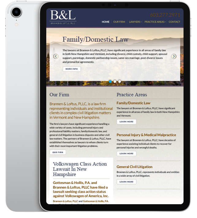 Website design for Brannen and Loftus - ipad view.