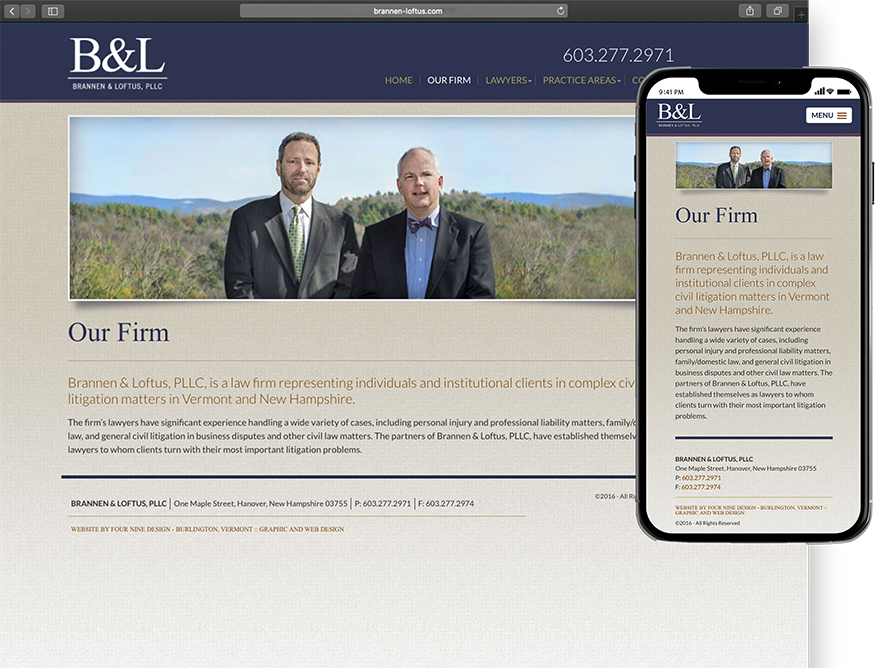 Website development for Brannen and Loftus - desktop and mobile view.