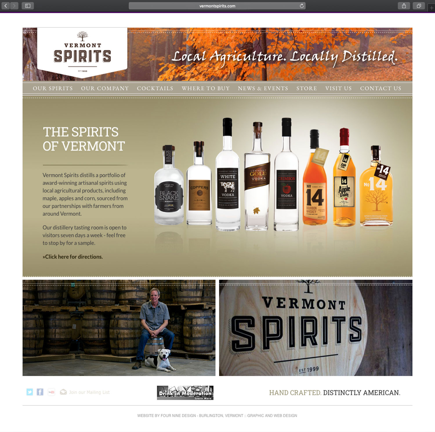 Website design and website development for Vermont Spirits - homepage view.