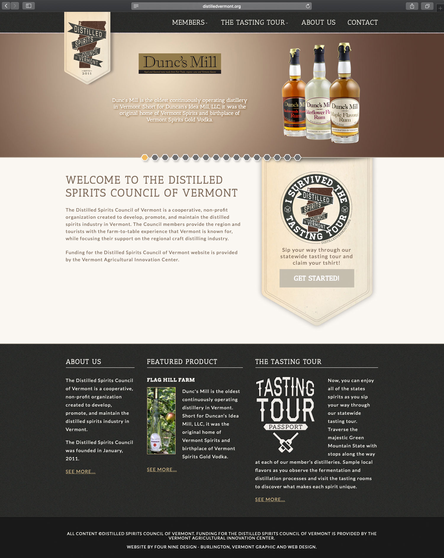 Website design and website development for Distilled Spirits Council of Vermont - homepage view.