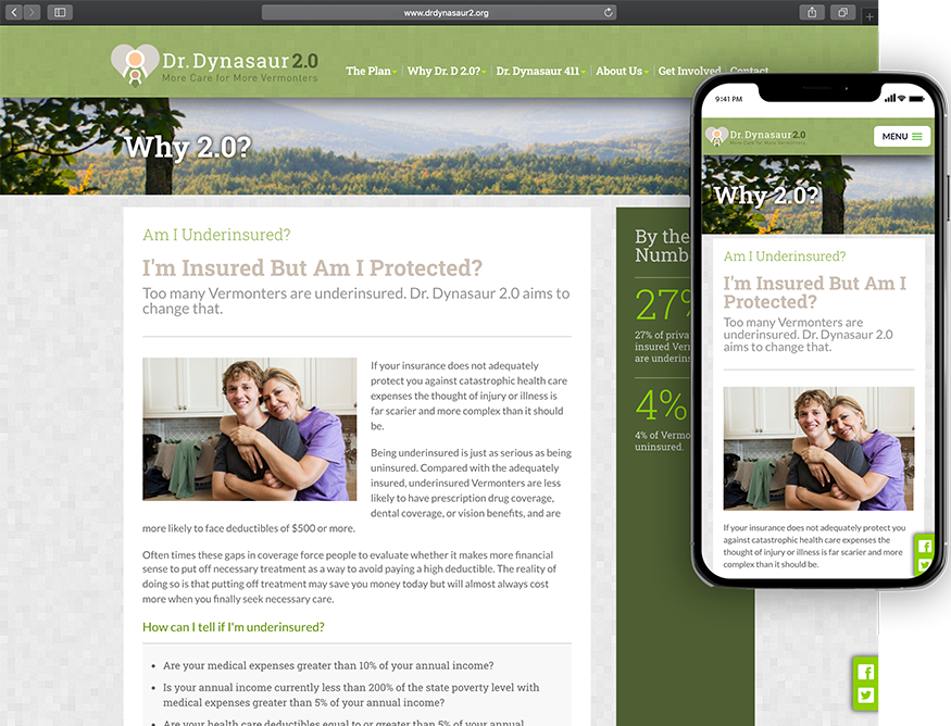 Website development for Dr. Dynasaur 2.0 - desktop and mobile view.