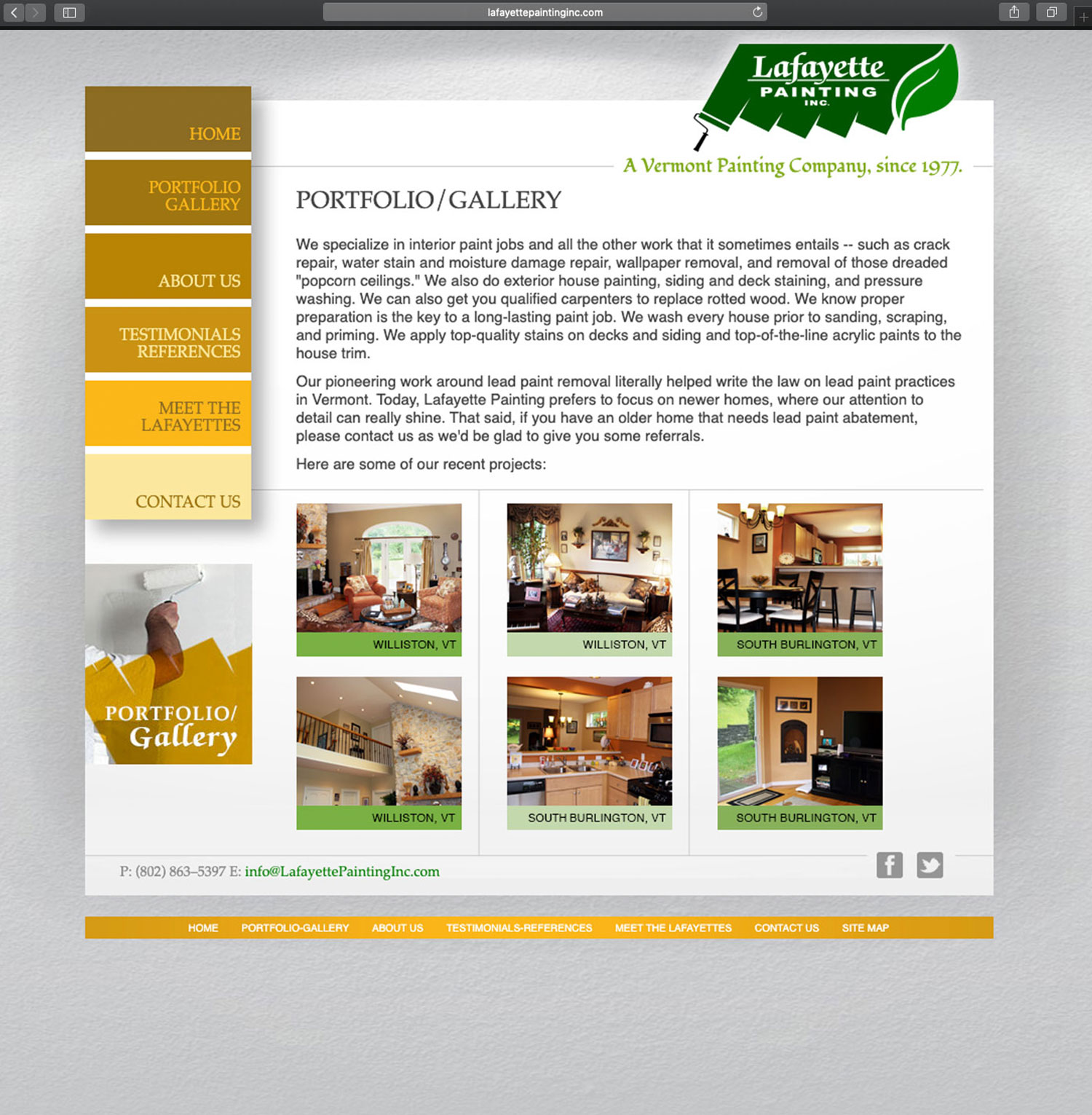 Website design and website development for Lafayette Painting - secondary page view.