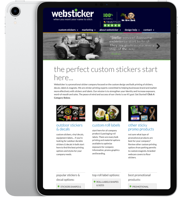 Website design for Websticker - ipad view.