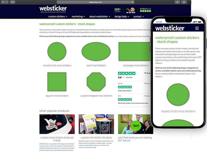 Website development for Websticker - desktop and mobile view.