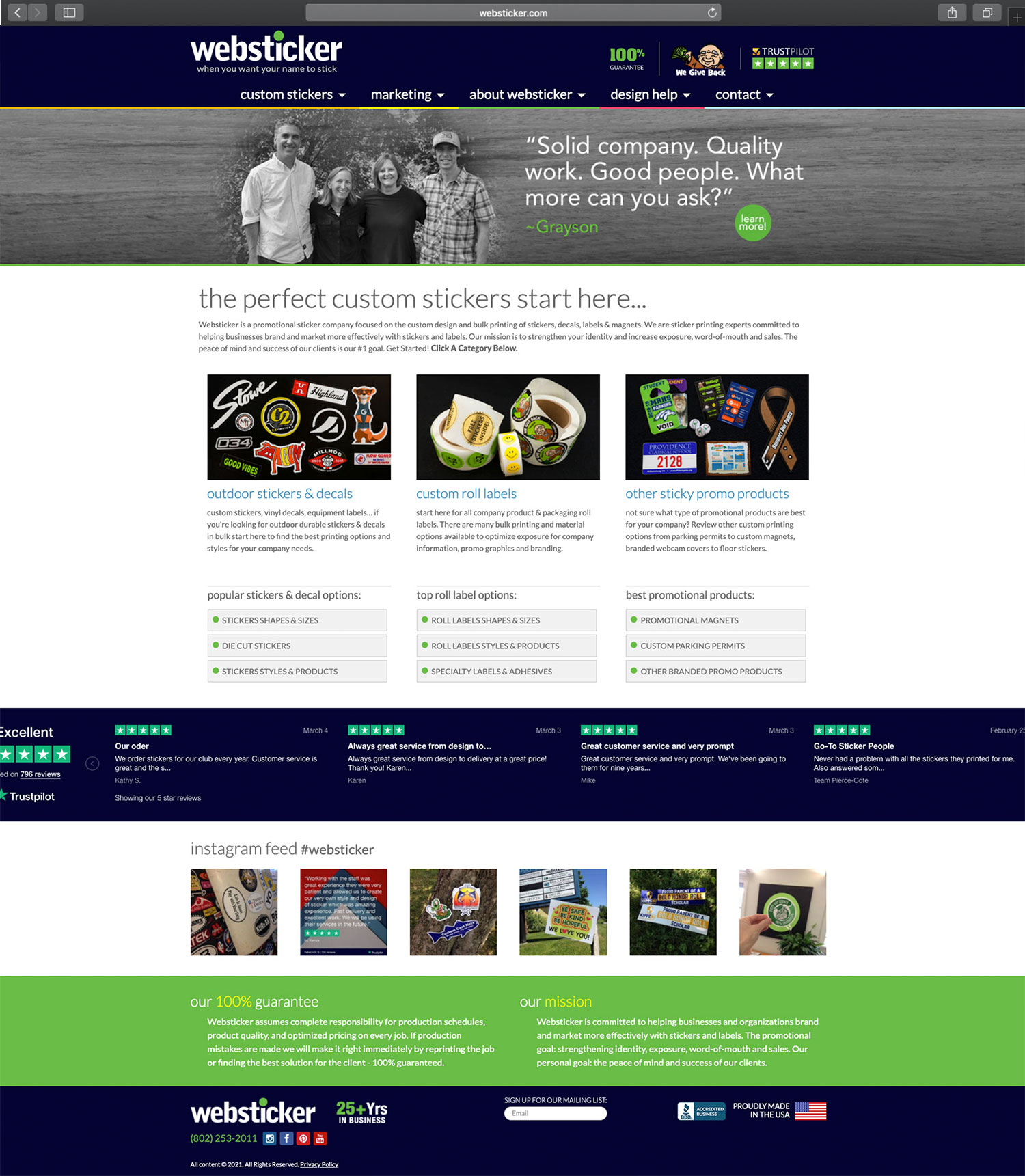 Website design and website development for Websticker - homepage view.