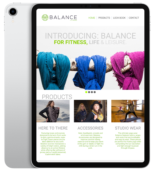 Website design for Balance - ipad view.