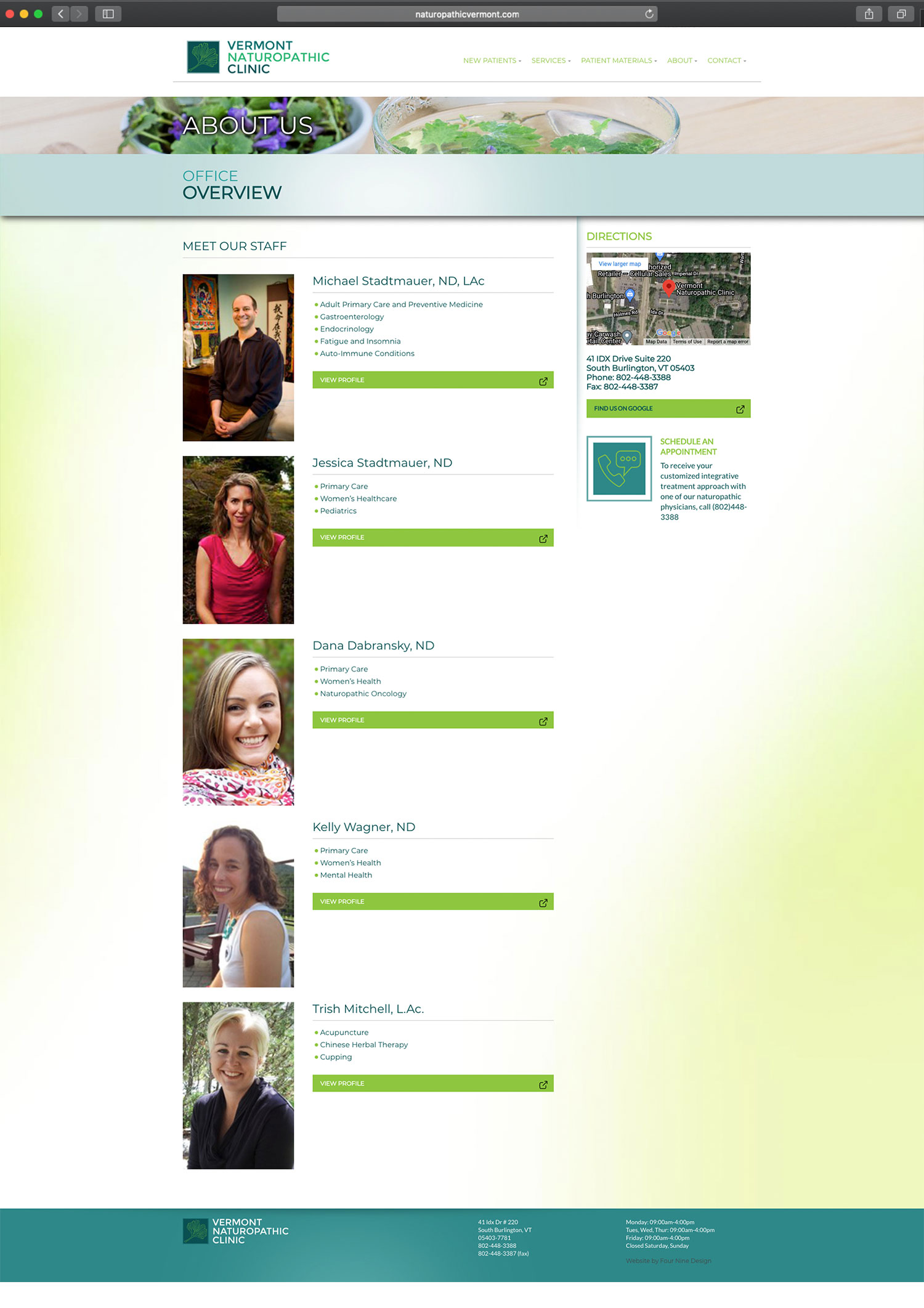 Website design and website development for Vermont Naturopathic Clinic - secondary page view.