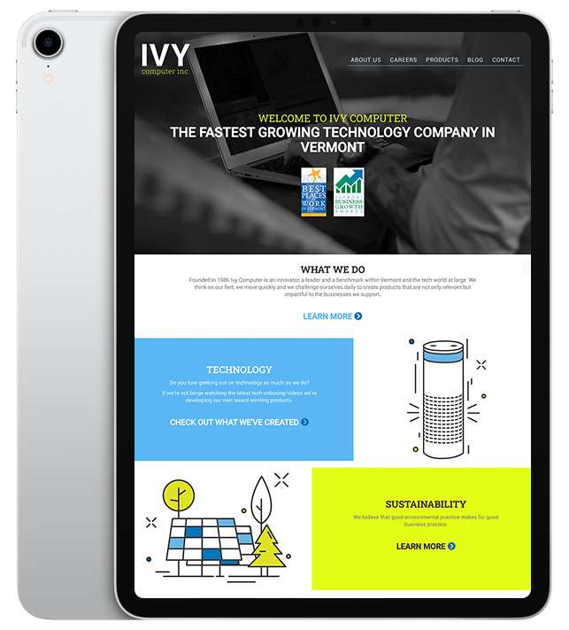 Website design for Ivy Computer - ipad view.