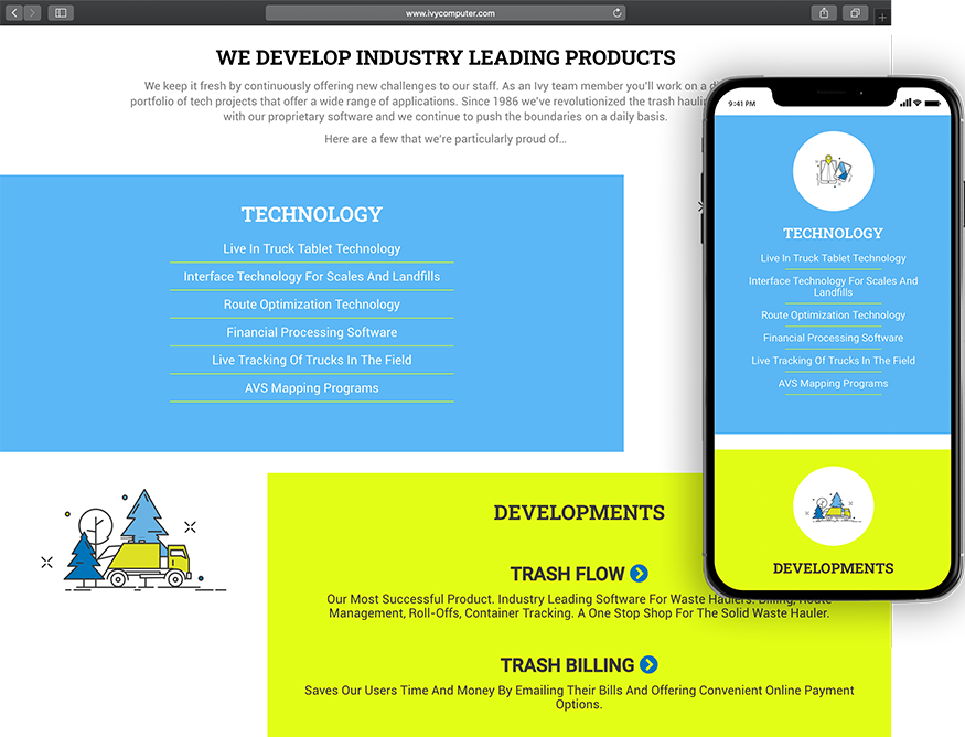 Website development for Ivy Computer - desktop and mobile view.