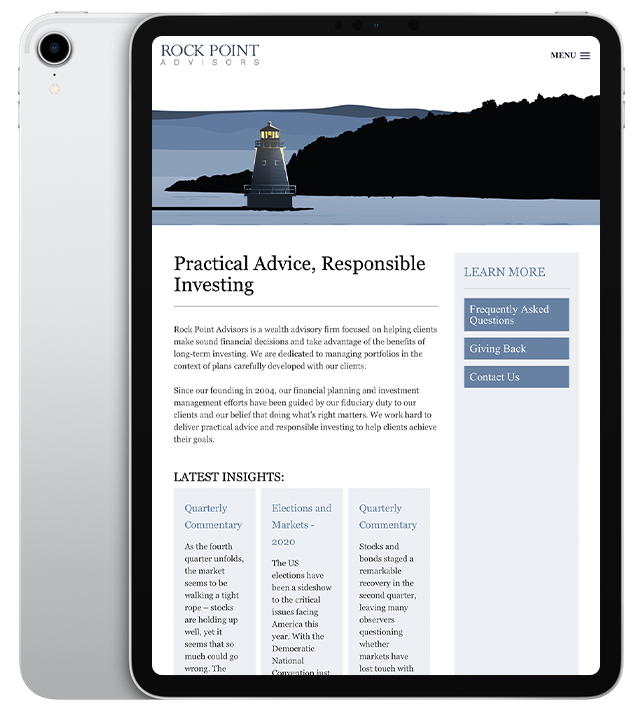 Website design for Rock Point Advisors - ipad view.