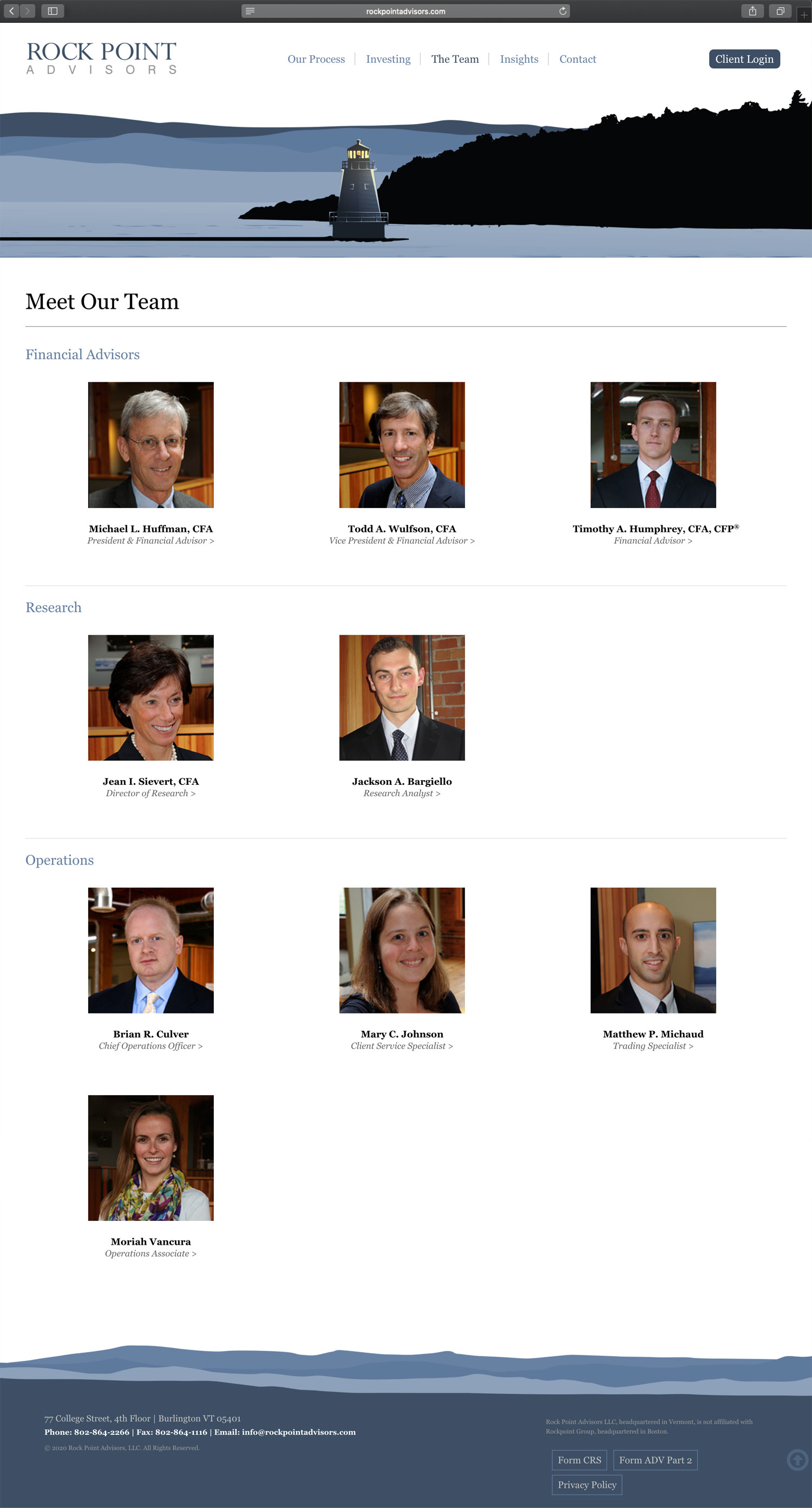 Website design and website development for Rock Point Advisors - secondary page view.