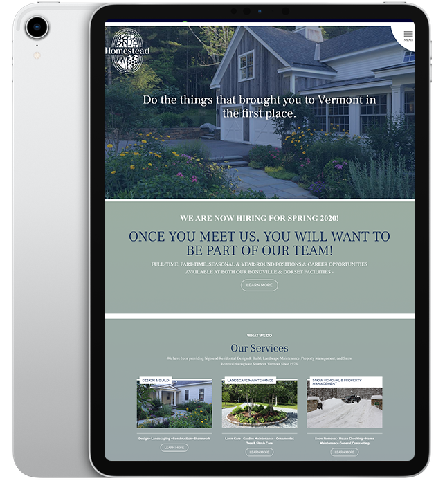 Website design for Homestead Landscaping - ipad view.