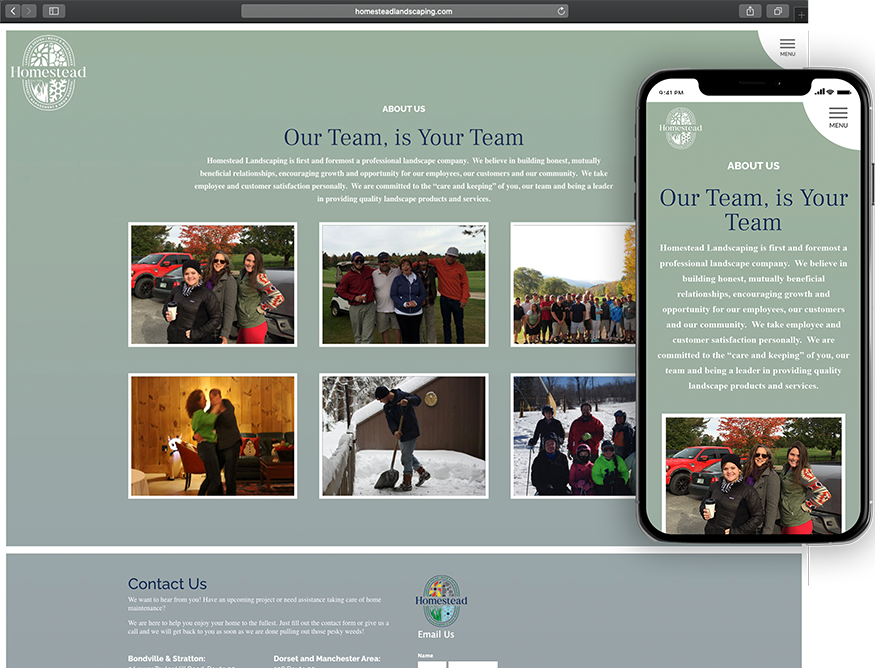 Website development for Homestead Landscaping - desktop and mobile view.