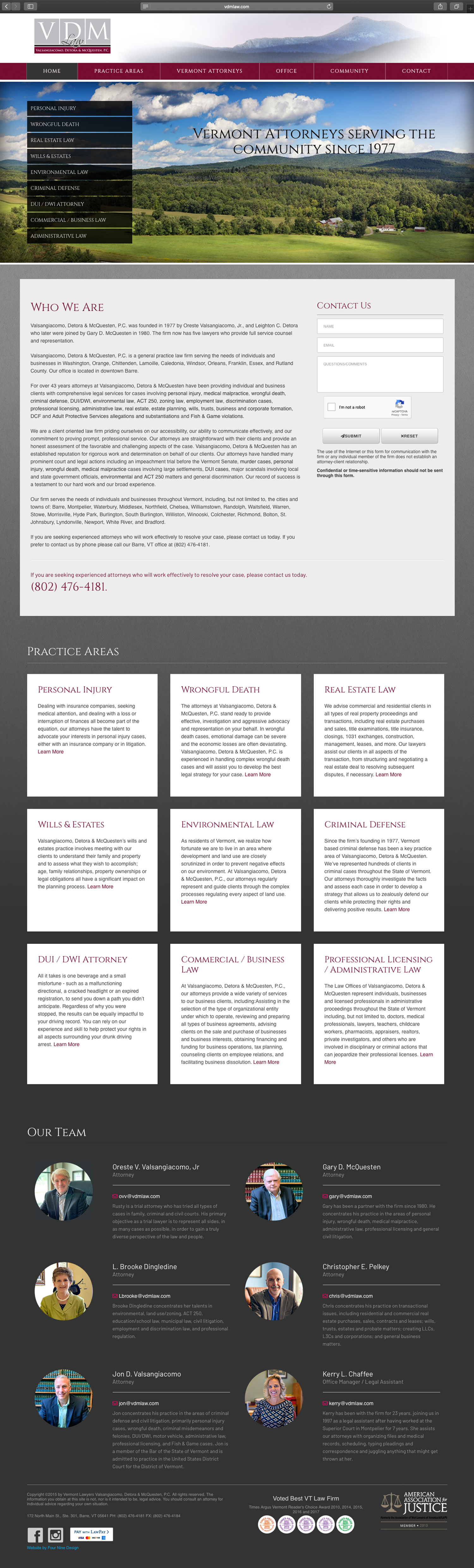 Website design and website development for VDM Law - homepage view.