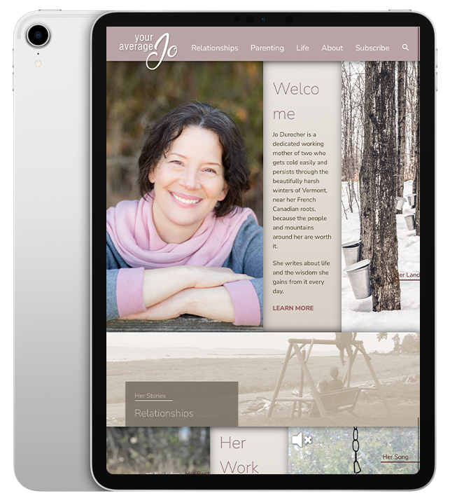 Website design for Your Average Jo - ipad view.