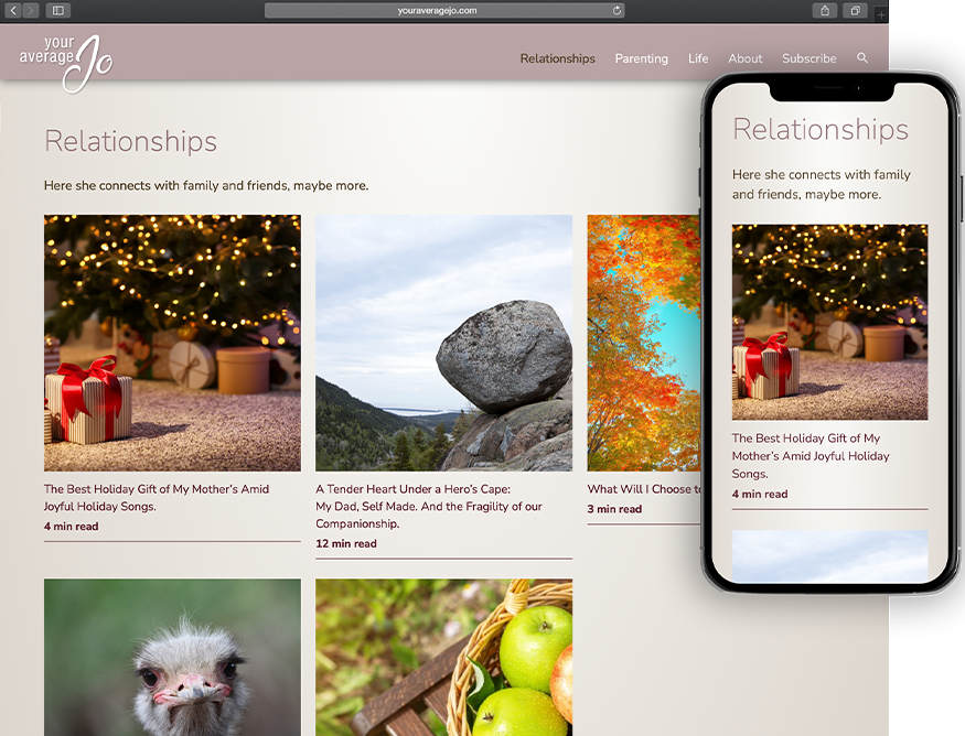 Website development for Your Average Jo - desktop and mobile view.