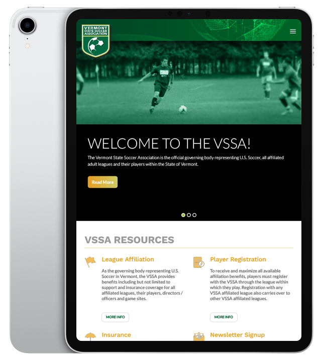 Website design for VSSA - ipad view.