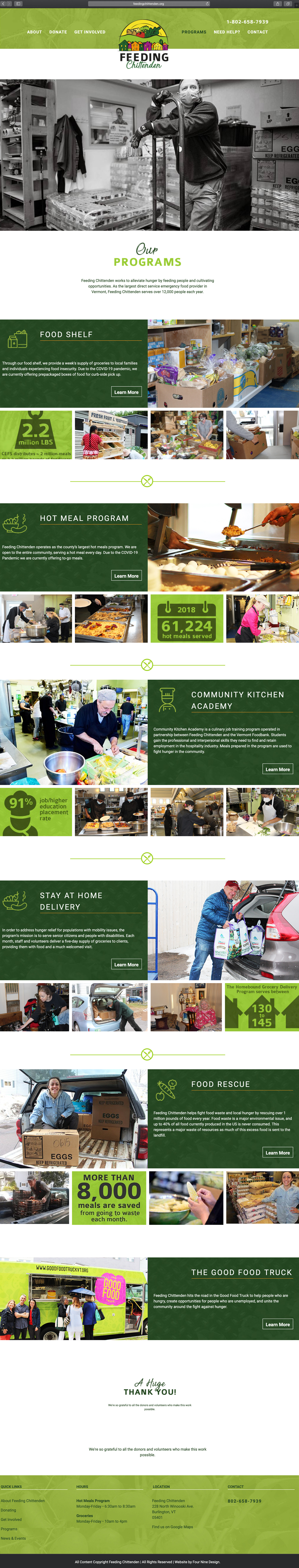 Website design and website development for Feeding Chittenden - secondary page view.