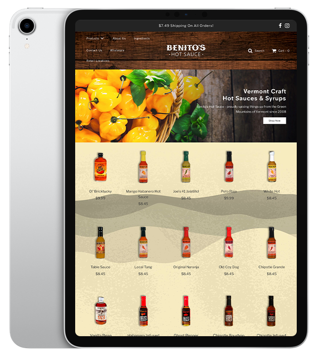 Website design for Benitos - ipad view.