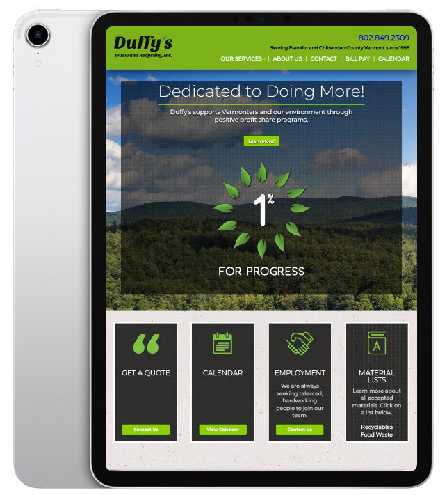 Website design for Duffy's - ipad view.