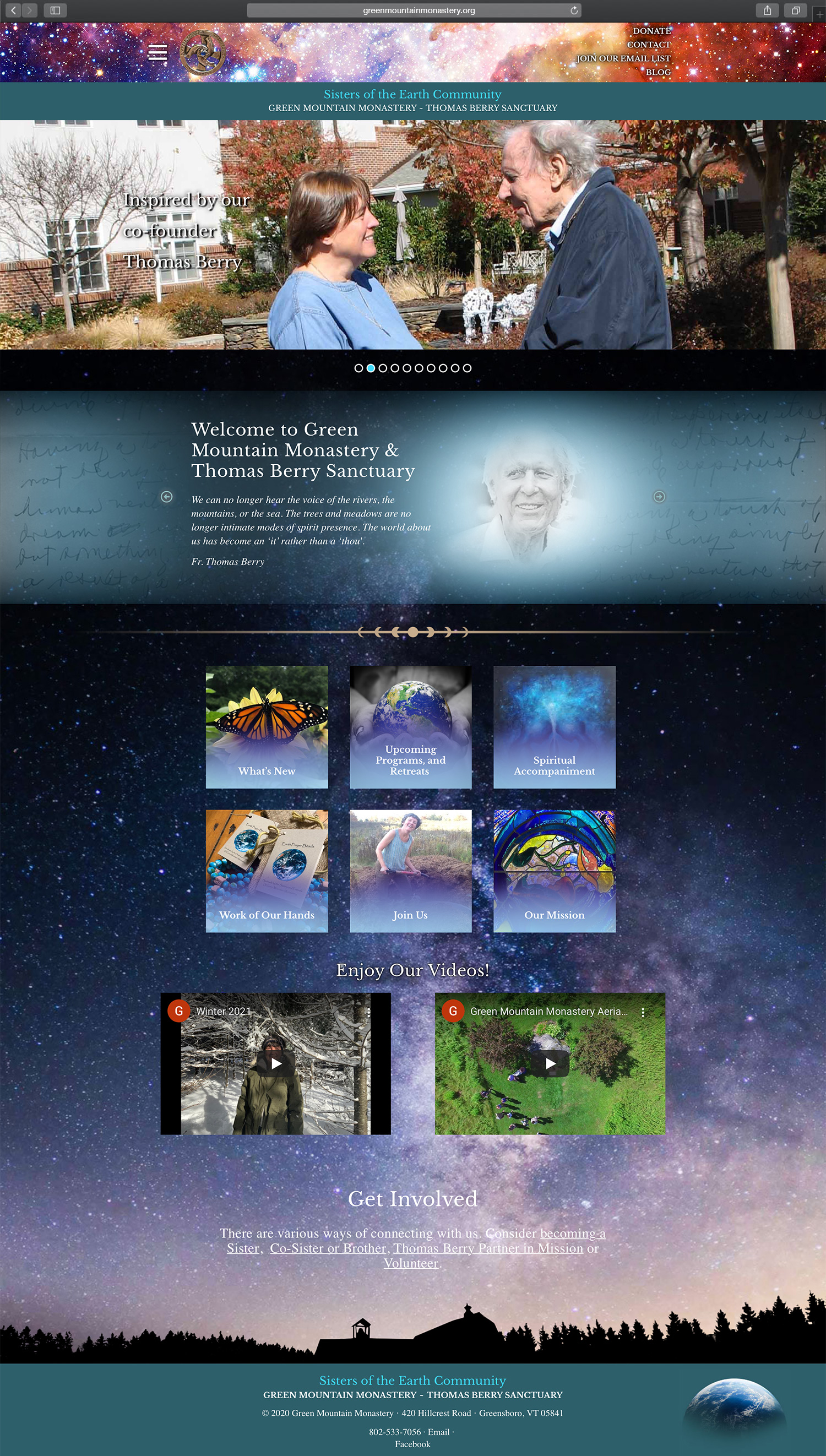 Website design and website development for Green Mountain Monistary - homepage view.