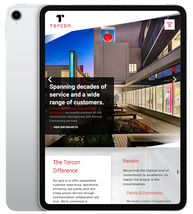 Website design for Torcon - ipad view.