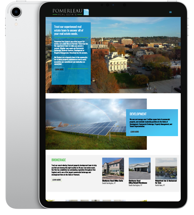 Website design for Pomerleau Real Estate - ipad view.